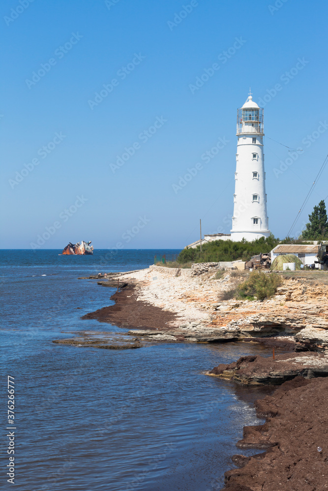 Cape Tarkhankut lighthouse on the western tip of Crimea