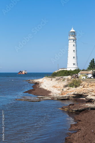 Cape Tarkhankut lighthouse on the western tip of Crimea © muhor