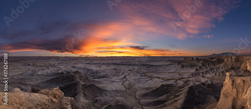 Colorful sunrise panorama from moonscape overlook