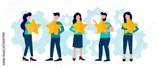 Best performance score, five point score. successful teamwork concept. Vector illustration