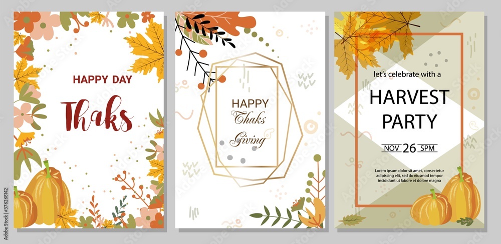 Thanksgiving day greeting cards and invitations seasonal greetings design.