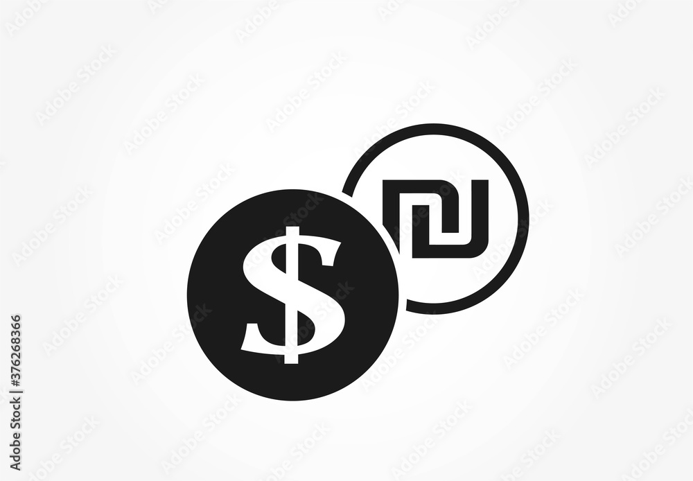 dollar to israeli sheqel currency exchange icon. banking transfer symbol dollar to israeli sheqel currency exchange icon. banking transfer symbol