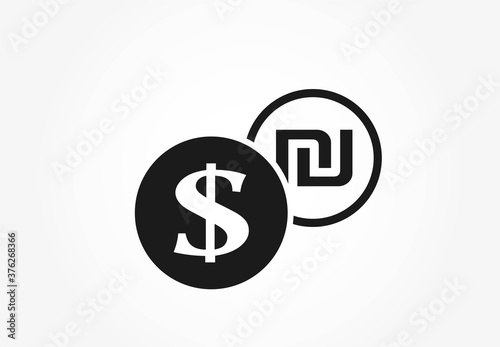 dollar to israeli sheqel currency exchange icon. banking transfer symbol