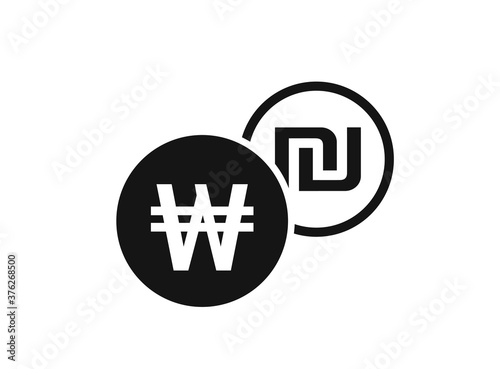 korean won to israeli sheqel currency exchange icon. money exchange symbol