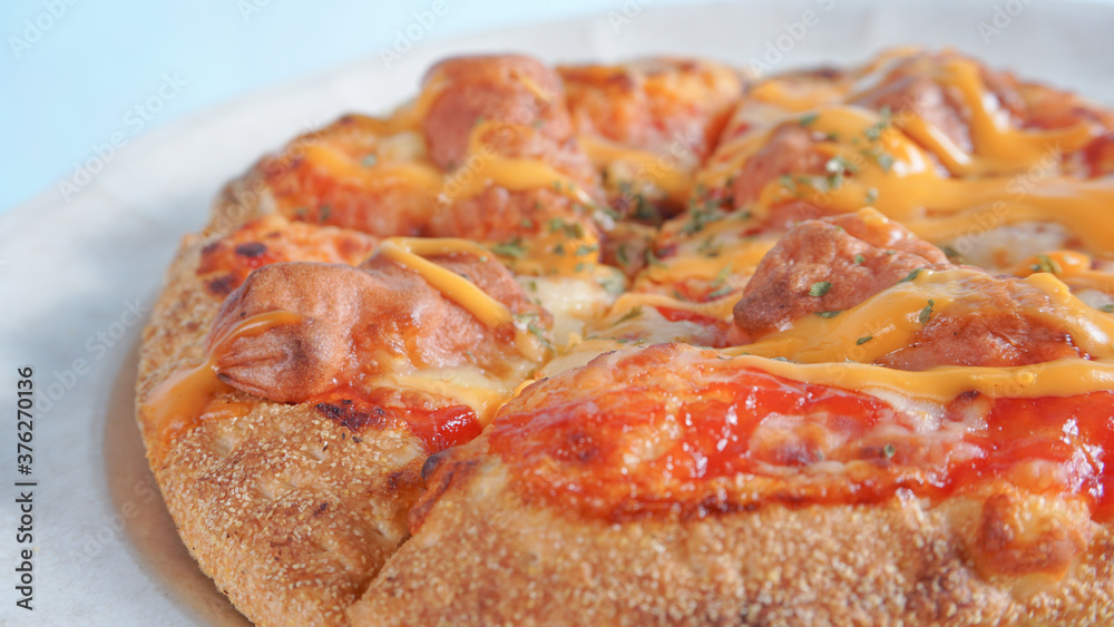 delicious pizza detail on white plate close up view delicious pizza detail on white plate close up view