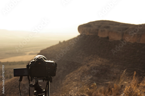 Camera taking a photo of the Moratillas mountain
