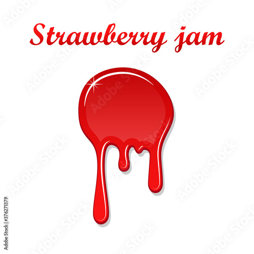 Raspberry drip jam 3D. Sweet raspberries splash isolated white background. Fruit strawberry candy splashing. Realistic syrup design. Jelly drop dessert Berry sauce dripping liquid Vector illustration