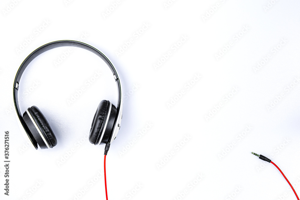 top view of headphones on white background top view of headphones on white background