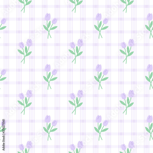 Cute purple tulip flower seamless pattern background