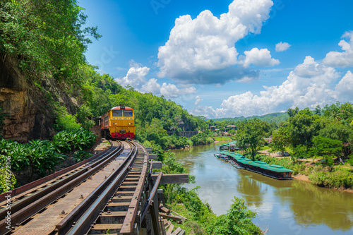 Death Railway with train Famous place in Kanchanaburi Thailand