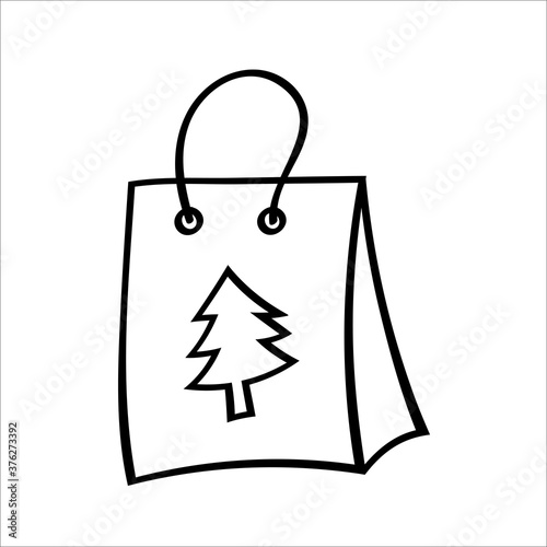 Packaging bag. Vector illustration in Doodle style. Isolated object on a white background. Design element for winter holidays, birthday, coloring books, greeting cards. photo