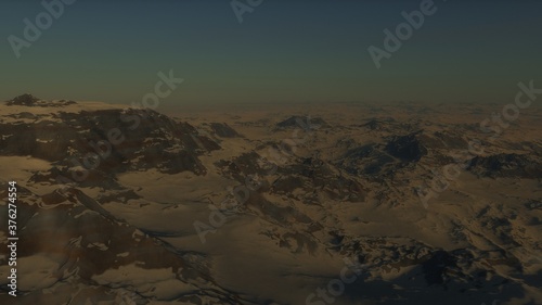 alien Planet, fantasy landscape, view from the surface of an exo-planet, science fiction landscape, 3d Render