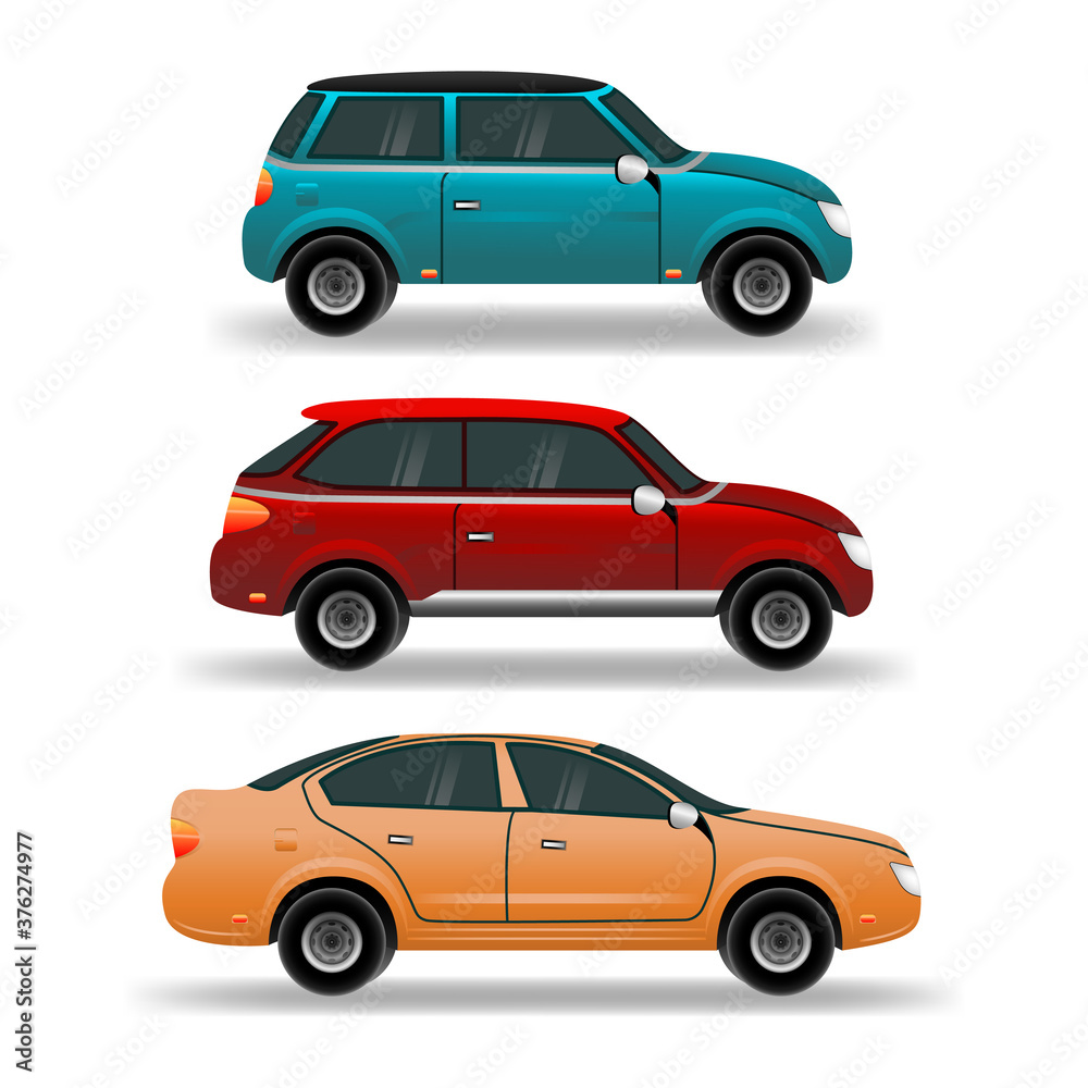 Flat cars set. Urban, city cars and vehicles transport vector flat icons. 