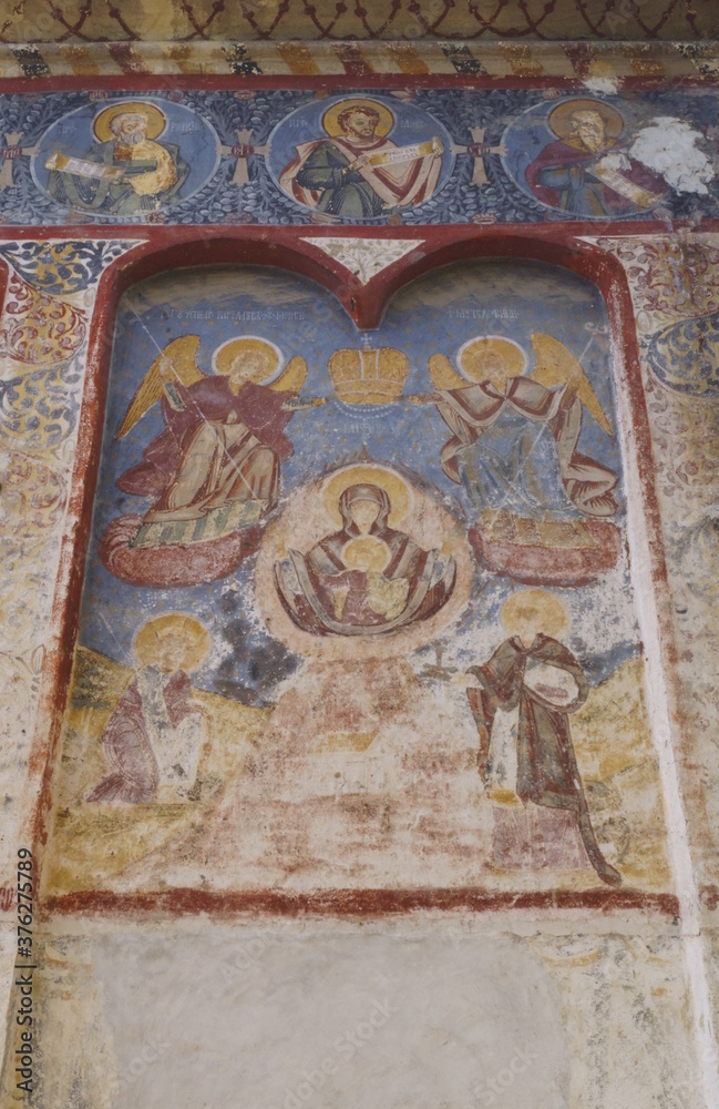 Fresco on the outer wall of the  Saint Nicholas Church from Brasov   Transylvania, Romania