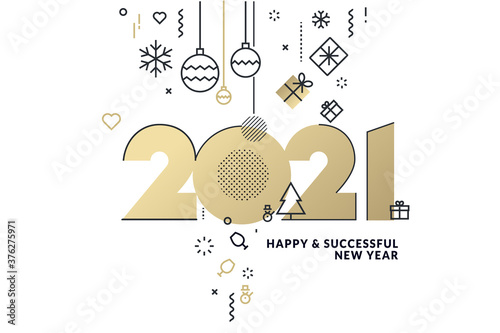 Happy New Year 2021 business greeting card. Modern vector illustration concept for background, greeting card, website banner, party invitation card, social media banner, marketing material.
