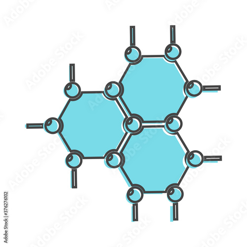 Vector image of a molecule. Icon of molecular research in chemistry and medicine cartoon style on white isolated background.