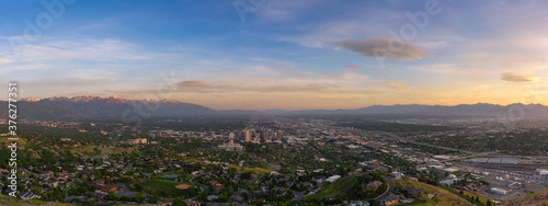 Salt Lake City overlook from Ensign Peak at sunset