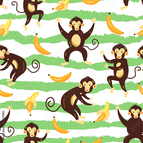 Fototapeta Naklejka Na Ścianę i Meble -  cute funny monkeys, animal vector seamless pattern. Concept for wallpaper, wrapping paper, cards 