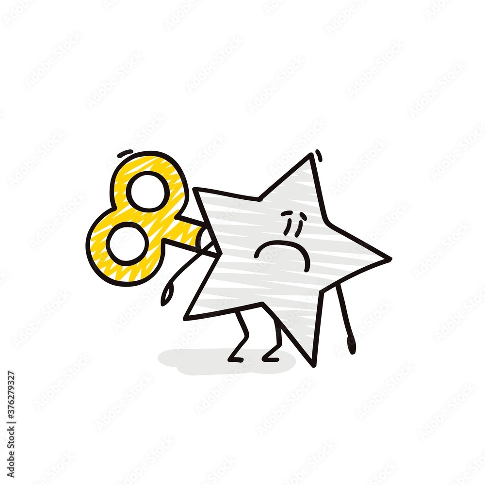Doodle stick figures: Funny star with a key winder on her back. Doodle stick figures: Funny star with a key winder on her back.