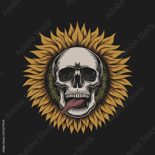 Sunflower skull illustration