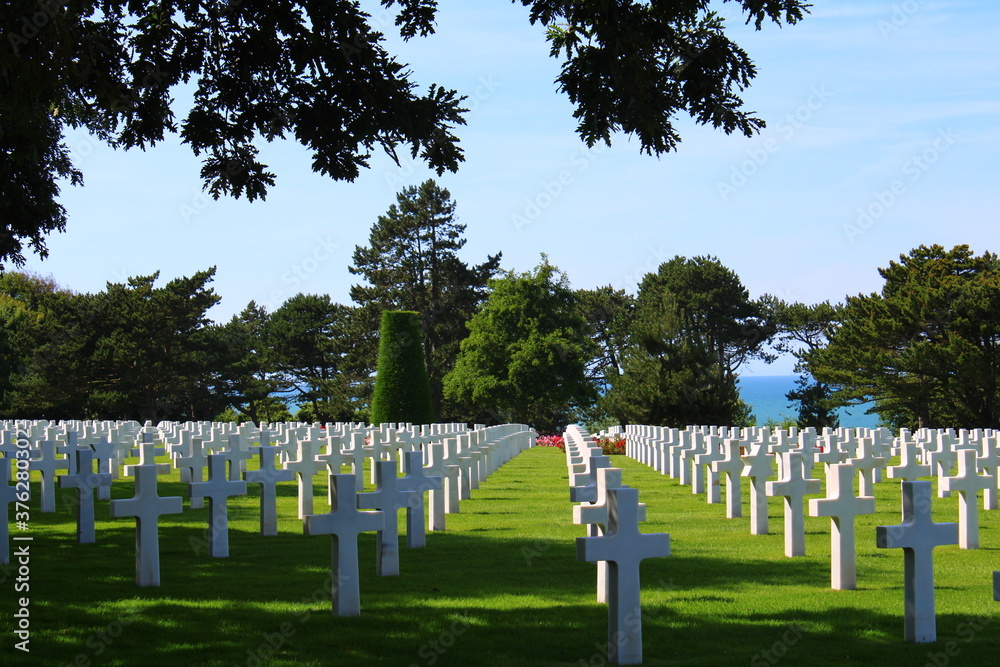 Graveyards at the amercian cemetery at Colleville-sur-Mer in Normandy in France.