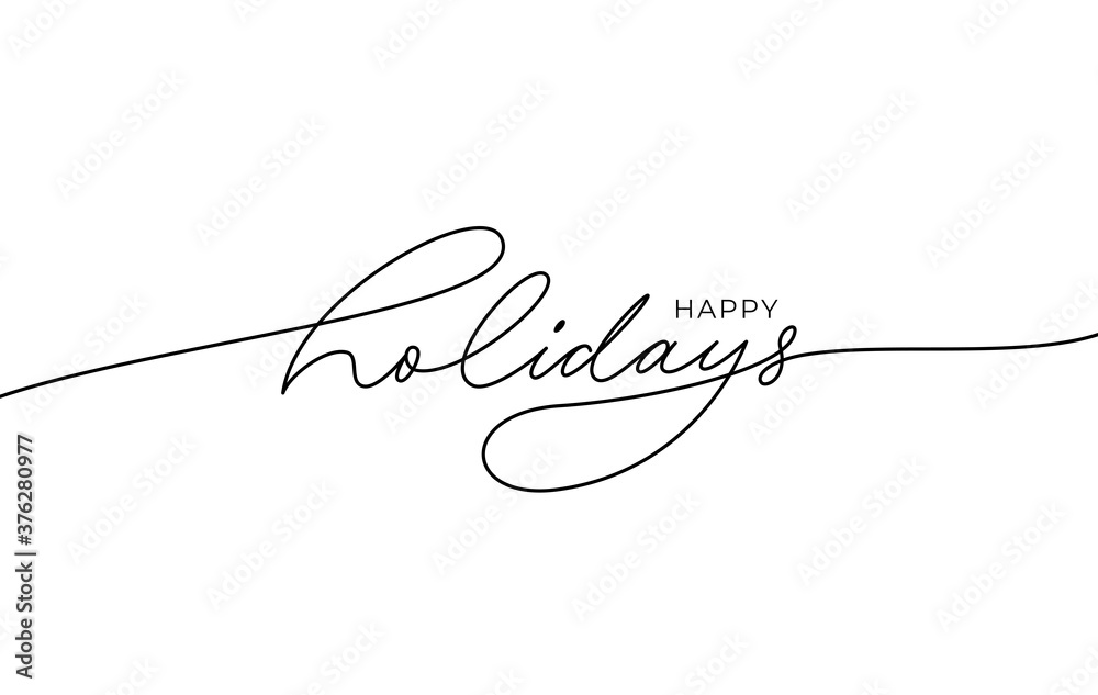 Happy holidays phrase. Modern pen vector calligraphy. Greeting holiday card, Christmas and New Year phrase. Ink illustration isolated on white. Hand lettering inscription to winter holiday design
