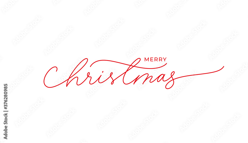 Merry Christmas vector brush pen red lettering. Hand drawn modern line calligraphy isolated on white background.