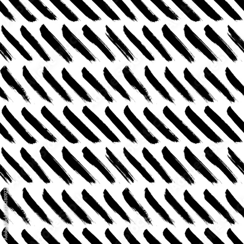 Tilted brushstrokes lines, vector seamless pattern. Hand drawn chevron texture with black slanted brush strokes. Grunge doodle geometric pattern, hand drawn tribal vector background. 