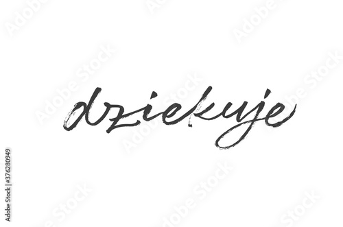 Dziekuje ink brush vector lettering. Thank you in Polish. Modern phrase handwritten vector calligraphy. Black paint lettering isolated on white background. Postcard, greeting card, t shirt print.