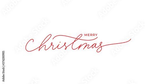 Merry Christmas vector brush pen red lettering. Hand drawn modern line calligraphy isolated on white background.
