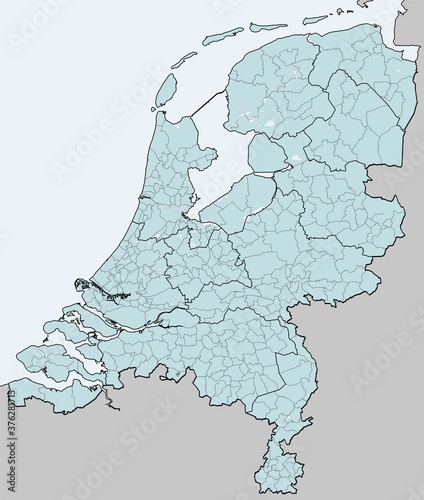 Detailed vector map of Netherlands with borders and district