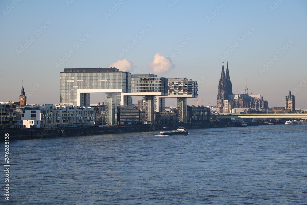 Crane houses and Cologne Cathedral in Cologne, Germany