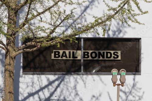 Bail Bonds sign in a window of a bail bondsman.