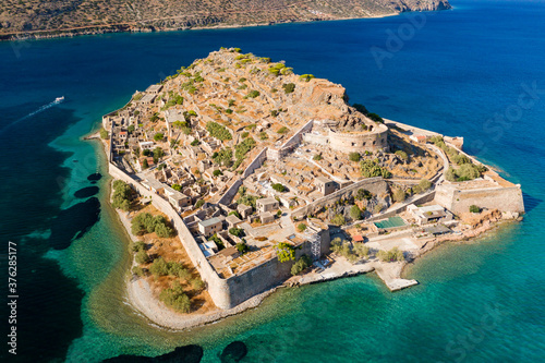 Aerial drone view of Spinalonga island photo