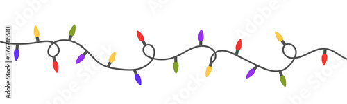 Christmas color lights isolated on white background. Bright colored garland lights decoration. Glowing bulb for xmas cards, banners, posters, web. Led neon lamp. Vector illustration