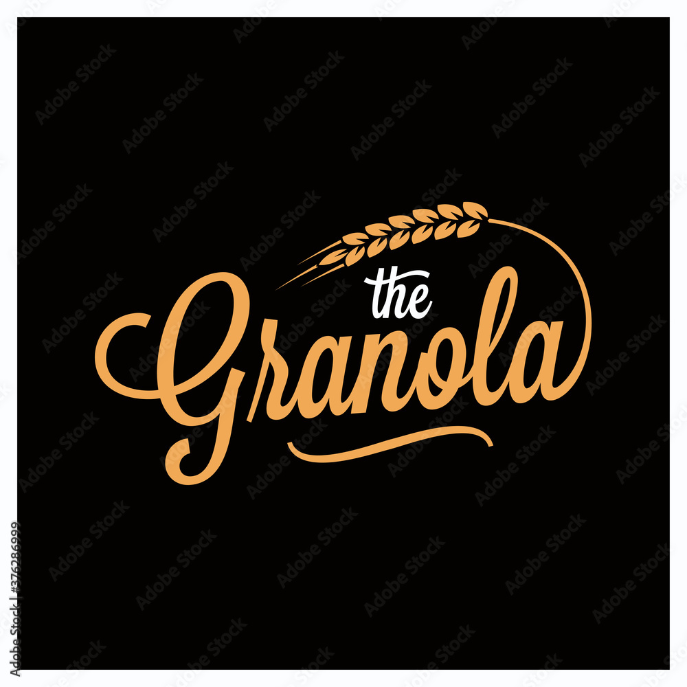 Granola lettering logo. Granola wheat on black Granola lettering logo. Granola wheat on black