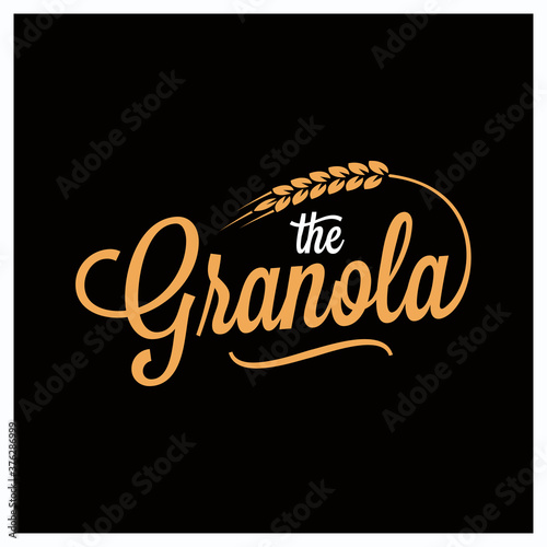 Granola lettering logo. Granola wheat on black