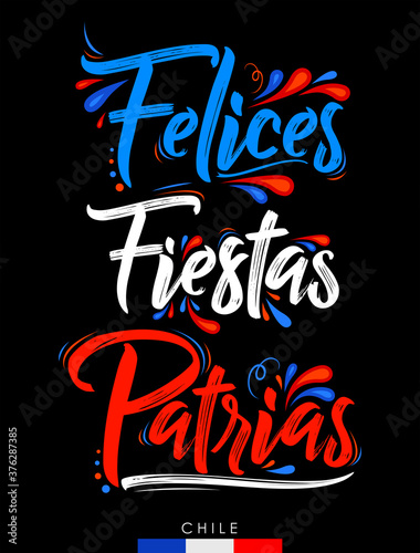 Felices Fiestas Patrias, Happy National Holidays spanish text, Chilean theme patriotic celebration.