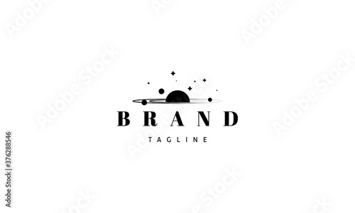 Vector logo on which an abstract image of the sun with the planets that revolve around.