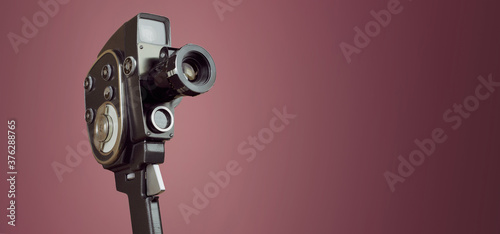 Vintage old movie camera with copy space