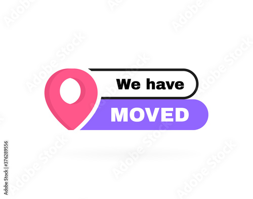 We have moved geometric badge with map pin. Vector illustration