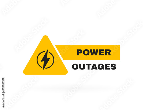Power outages label. Badge with lightning bolt. Logo design. Vector illustration