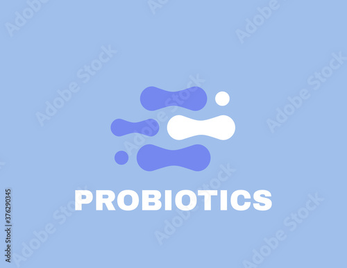 Probiotics bacteria label. Logo design. Healthy nutrition ingredient for therapeutic purposes. Vector illustration