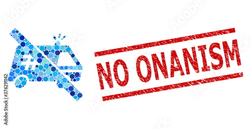 Round dot collage forbidden jail car and NO ONANISM unclean stamp seal. Stamp includes NO ONANISM tag between parallel lines. Vector collage is based on forbidden jail car icon,