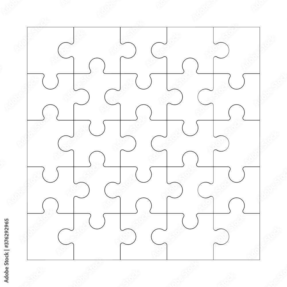 Square maze grid template Jigsaw puzzle 25 pieces thinking game and 5x5  jigsaws detail frame design Black and white stock vector illustration Stock  Vector | Adobe Stock