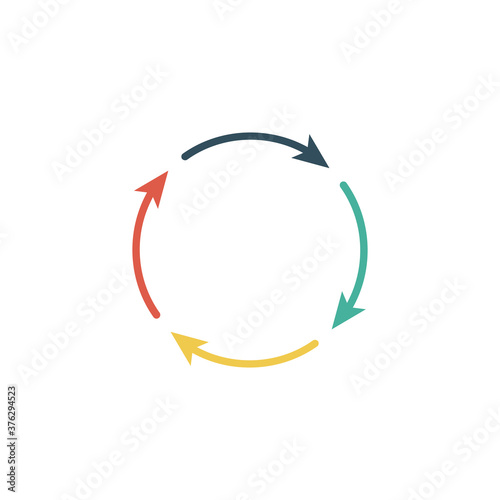 A Colourful Circular four Arrows Illustration. Stock vector illustration isolated on white background.