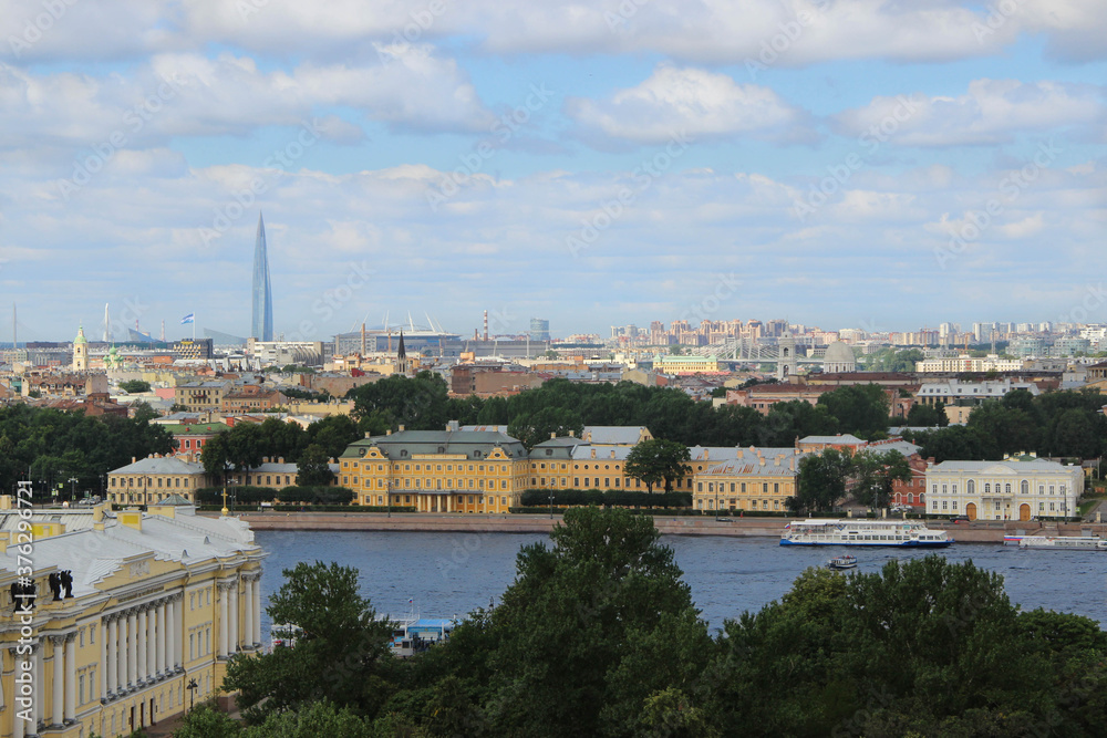 Beautiful view of St. Petersburg. Neva embankment and old colored buildings. Beautiful view of St. Petersburg. Neva embankment and old colored buildings.