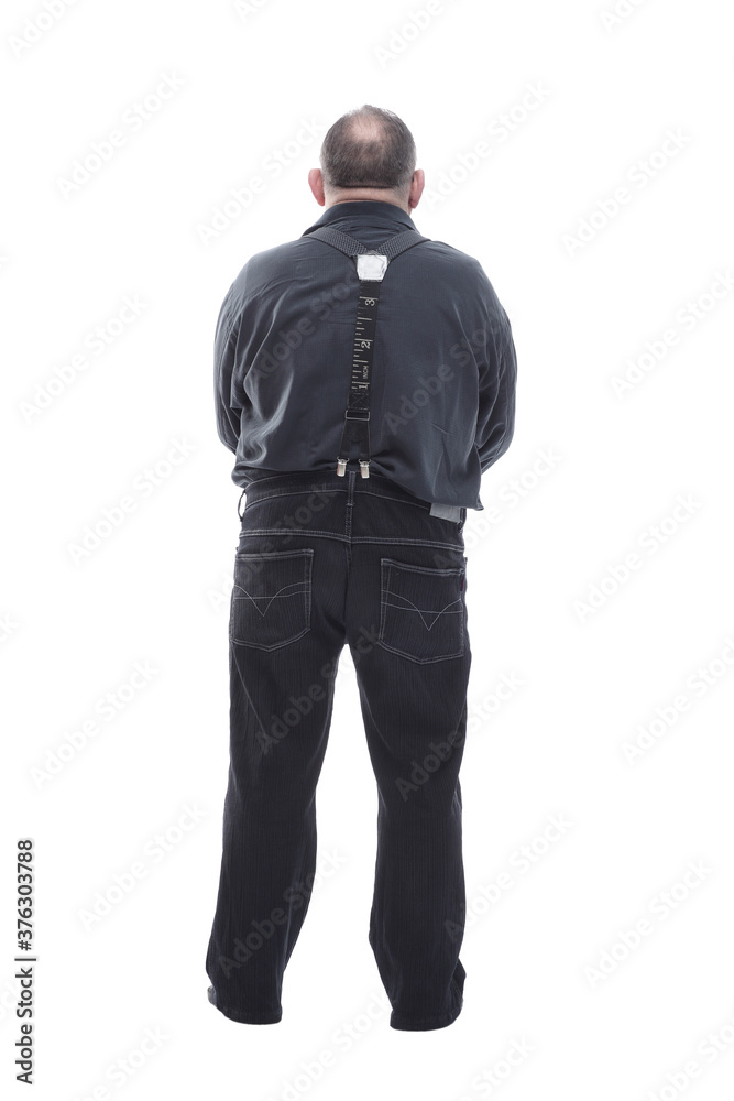 elderly bearded man looking at a white screen. isolated on a white elderly bearded man looking at a white screen. isolated on a white