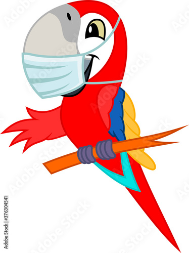 Cute Vector cartoon red scarlet Macaw ara parrot with mask