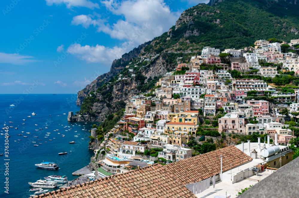 Italy, Campania, Positano - 17 August 2019 - The beautiful and colorful buildings of Positano